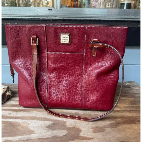 Dooney & Bourke Red Pebble Leather Tote Bag With Adjustable Straps & Interior Po - Picture 1 of 8